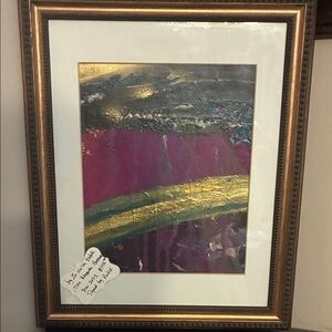 Abstract Framed Art with Gold and Purple Accents